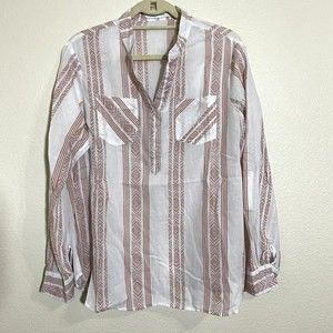 Eden & Olivia Womens Shirt Size Large Cotton Aztec White Pink